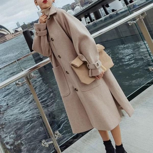 women's wool & blends woolen coat middle and long korean 2021 winter thickened loose student sen series, Black
women's wool & blends woolen coat middle and long korean 2021 winter thickened loose student sen series, Black