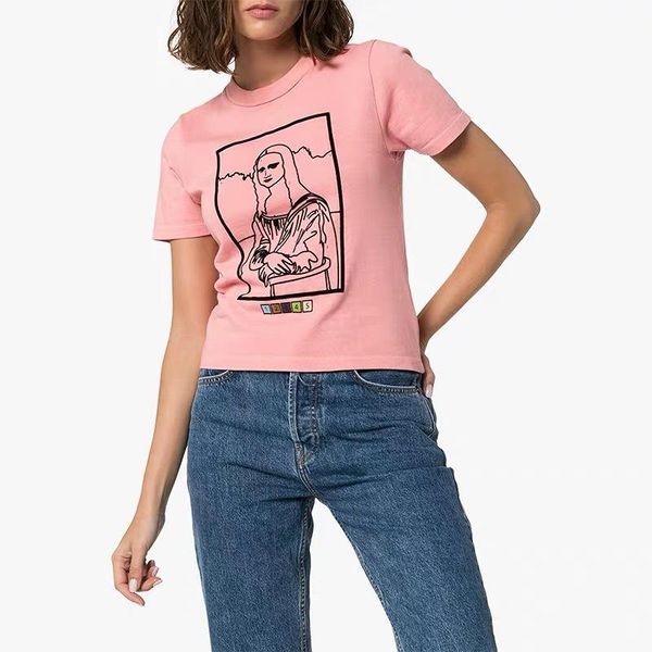 women's t-shirt 2021 early spring casual loose powder mona lisa cotton round neck short sleeve women, White
women's t-shirt 2021 early spring casual loose powder mona lisa cotton round neck short sleeve women, White