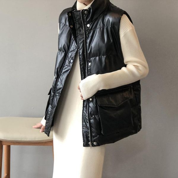 women's vests hxjjp black zipper pu leather waistcoat 2021 winter korean casual loose stand collar sleeveless puffer jacket, Black;white
women's vests hxjjp black zipper pu leather waistcoat 2021 winter korean casual loose stand collar sleeveless puffer jacket, Black;white
