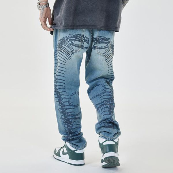 men's jeans harajuku skull pattern print retro pants mens streetwear ripped straight washed casual denim trousers, Blue
men's jeans harajuku skull pattern print retro pants mens streetwear ripped straight washed casual denim trousers, Blue