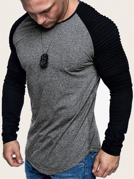 men raglan sleeve curved hem tee w8fe#, White;black