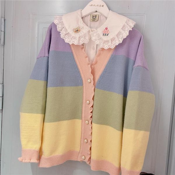 mori girl spring autumn women sweaters v neck striped knitted pastel outerwear cute kawaii loose rainbow cardigan, White;black
mori girl spring autumn women sweaters v neck striped knitted pastel outerwear cute kawaii loose rainbow cardigan, White;black