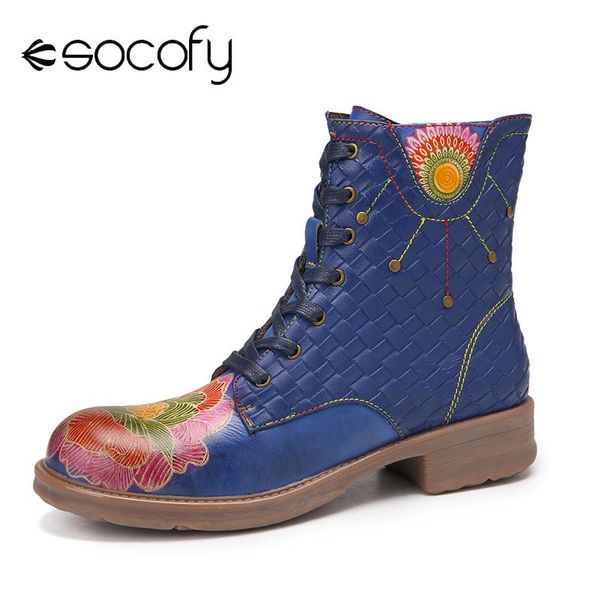 boots socofy women's graceful flowers pattern round toe stitching woven genuine leather lace up zipper short warm winter, Black
boots socofy women's graceful flowers pattern round toe stitching woven genuine leather lace up zipper short warm winter, Black