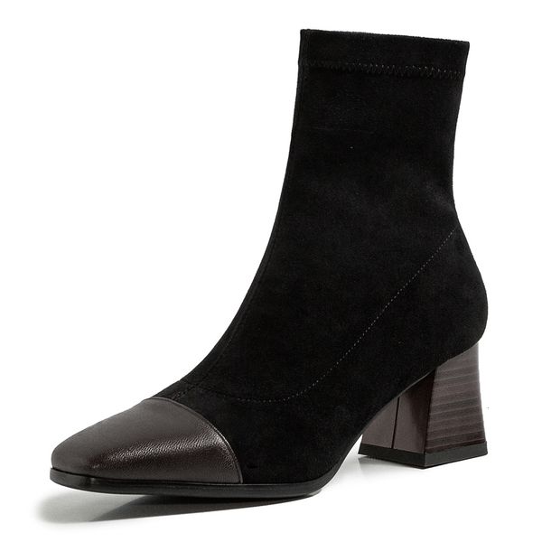 square head microfibre seam suede heel thick elastic boots khaki high heels autumn and winter shoes feminine efpf, Black
square head microfibre seam suede heel thick elastic boots khaki high heels autumn and winter shoes feminine efpf, Black