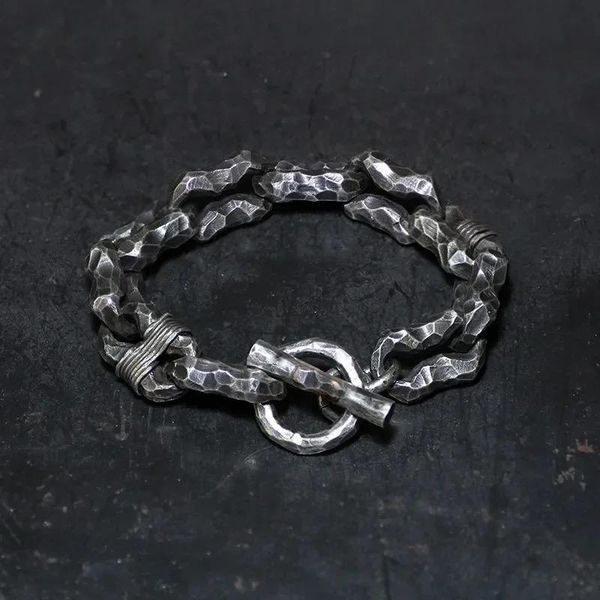 link, chain fashion personality vintage silver color irregular pothole bracelet for men biker accessories punk trend gift, Black
link, chain fashion personality vintage silver color irregular pothole bracelet for men biker accessories punk trend gift, Black