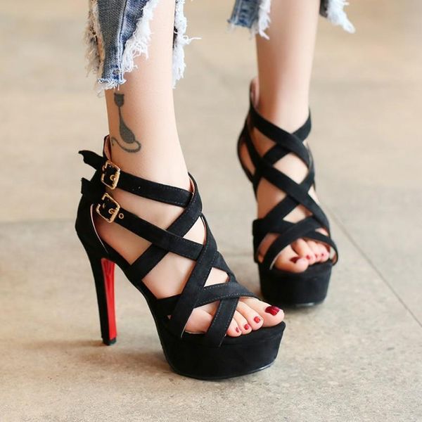summer women high heels shoes woman belt buckle open toe hollow fine thin heel platform sandals red bottom plus size 43, Black
summer women high heels shoes woman belt buckle open toe hollow fine thin heel platform sandals red bottom plus size 43, Black