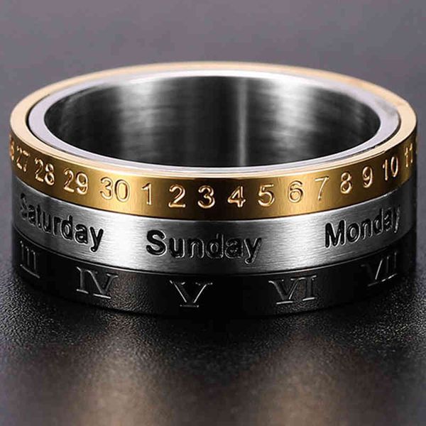 men's roman numerals date calendar time ring for rotatable week finger gold fashion punk biker wedding stainless steel rings, Silver
men's roman numerals date calendar time ring for rotatable week finger gold fashion punk biker wedding stainless steel rings, Silver