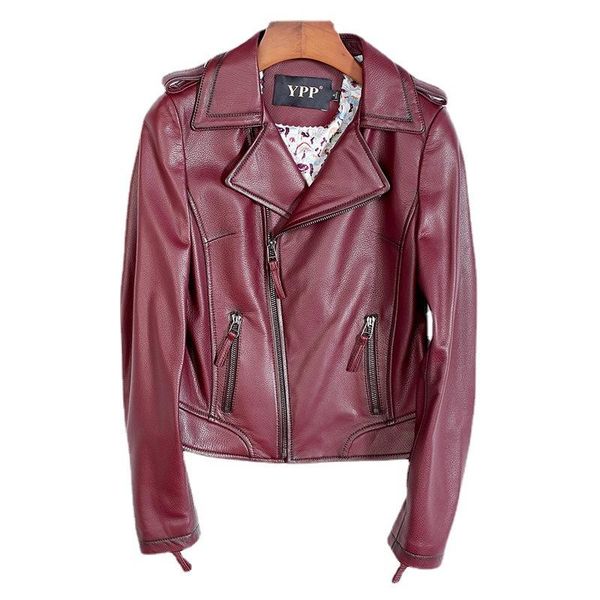 women's leather & faux high end 100% genuine short jacket slim fit imported sheepskin motorcycle coat wine red turn-down collar, Black
women's leather & faux high end 100% genuine short jacket slim fit imported sheepskin motorcycle coat wine red turn-down collar, Black