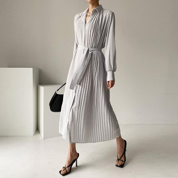 casual dresses autumn women french elegant turn down collar loose bandage dress pleated robe vestido de mujer, Black;gray
casual dresses autumn women french elegant turn down collar loose bandage dress pleated robe vestido de mujer, Black;gray