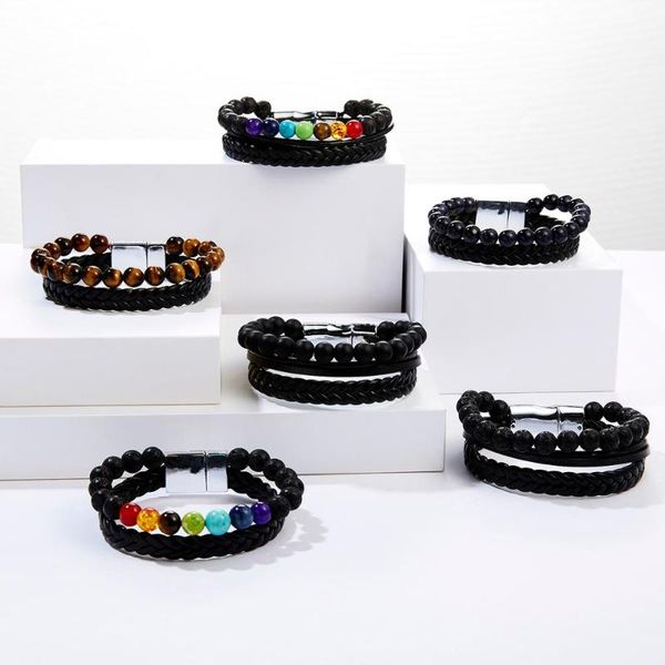 charm bracelets fashion male jewelry braided leather bracelet 7 chakra beads natural stone black alloy magnetic clasps men wrist gifts, Golden;silver
charm bracelets fashion male jewelry braided leather bracelet 7 chakra beads natural stone black alloy magnetic clasps men wrist gifts, Golden;silver