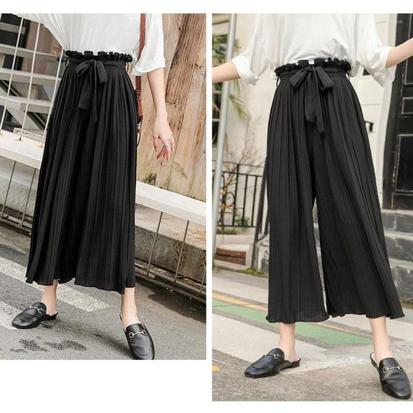 women's summer chiffon wide leg trousers elastic high waist ankle length beach pleated pants with belt at plus size -5xl & capris, Black;white
women's summer chiffon wide leg trousers elastic high waist ankle length beach pleated pants with belt at plus size -5xl & capris, Black;white