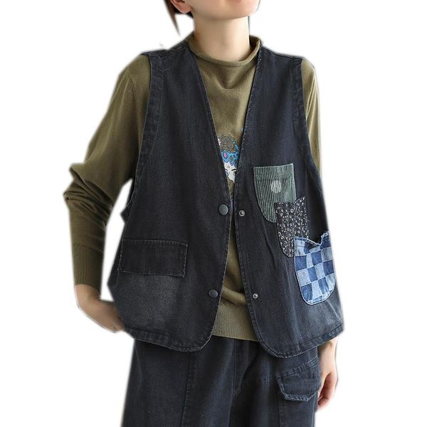 women's vests women denim vest outwear v neck patched pockets fashion jacket sleeveless bleached loose retro vintage for spring a091013, Black;white
women's vests women denim vest outwear v neck patched pockets fashion jacket sleeveless bleached loose retro vintage for spring a091013, Black;white