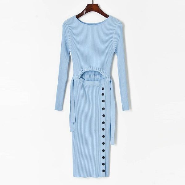 casual dresses 2021 spring summer sweater knit for women front hole buttons slim sheath robes vestidos light blue clothes, Black;gray
casual dresses 2021 spring summer sweater knit for women front hole buttons slim sheath robes vestidos light blue clothes, Black;gray