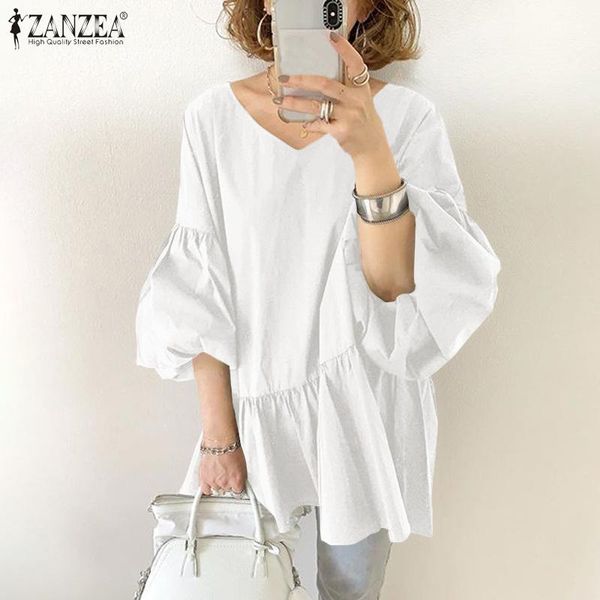 women's blouses & shirts zanzea 2021 elegant hollow puff sleeve v neck ruffle blusas female solid tunic casual chemise, White
women's blouses & shirts zanzea 2021 elegant hollow puff sleeve v neck ruffle blusas female solid tunic casual chemise, White