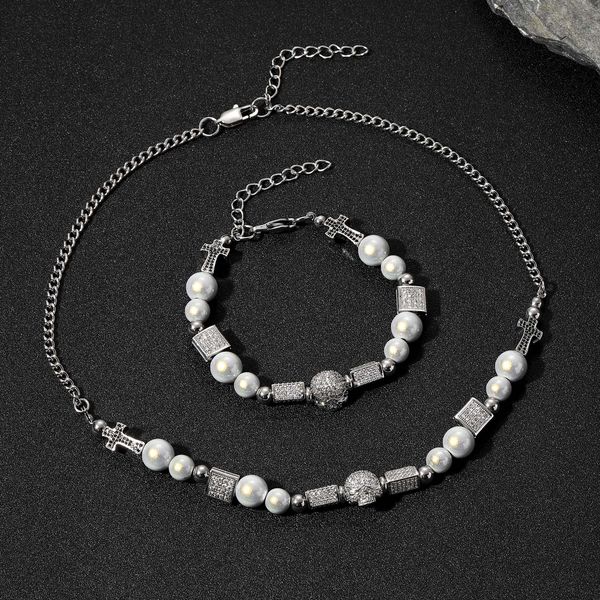 hip hop stainless steel cross skull pearl necklace and bracelet set new fashion aaa square cubic zirconia beaded chains punk rock jewelry gi, Silver
hip hop stainless steel cross skull pearl necklace and bracelet set new fashion aaa square cubic zirconia beaded chains punk rock jewelry gi, Silver