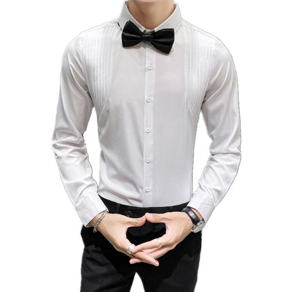 men's casual shirts 2021 spring autumn features men groom wedding long sleeve luxury slim fit male folds blouses, White;black
men's casual shirts 2021 spring autumn features men groom wedding long sleeve luxury slim fit male folds blouses, White;black