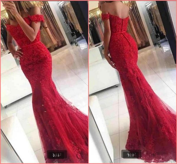 robe de soiree mermaid red tulle evening dress lace appliques formal celebrity dresses off the shoulder beaded evening gowns on sale, Black;red
robe de soiree mermaid red tulle evening dress lace appliques formal celebrity dresses off the shoulder beaded evening gowns on sale, Black;red