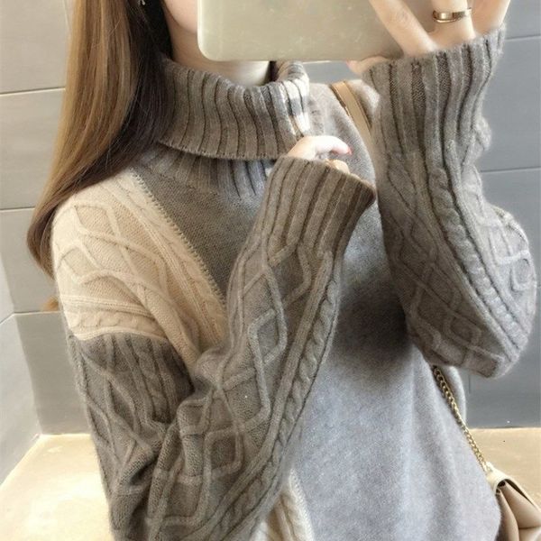winter new fashion thick warm turtleneck sweater women knit loose high collar long sleeve patchwork knitted pullover female lhy4, White;black
winter new fashion thick warm turtleneck sweater women knit loose high collar long sleeve patchwork knitted pullover female lhy4, White;black