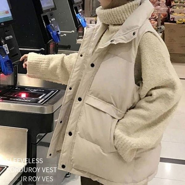 new 2021 winter women sleeveless vest down cotton padded jacket veats casual stand collar waistcost korean harajuku coat v5kf, Black;white
new 2021 winter women sleeveless vest down cotton padded jacket veats casual stand collar waistcost korean harajuku coat v5kf, Black;white