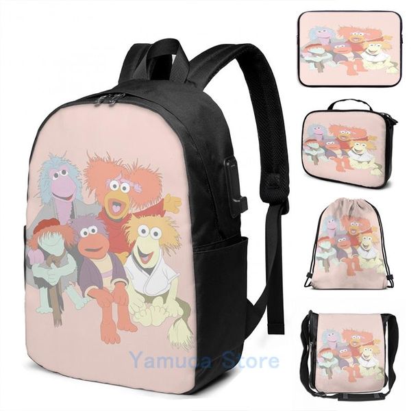 backpack funny graphic print fraggle usb charge men school bags women bag travel laptop