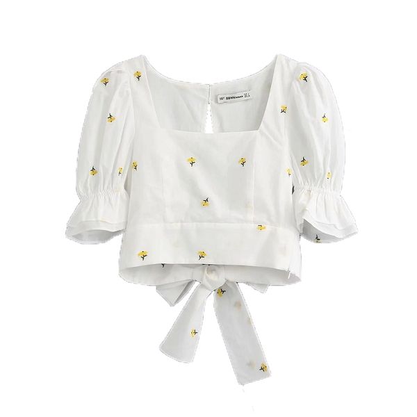 women sweet fashion floral embroidery smocked blouses vintage pull sleeve back bow tie open shirts girls chic 210531, White
women sweet fashion floral embroidery smocked blouses vintage pull sleeve back bow tie open shirts girls chic 210531, White
