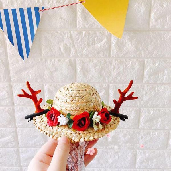 cat costumes pet hat lovely flower straw antler christmas headdress birthday gift