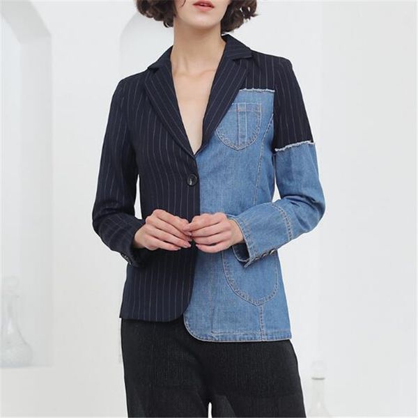 fashion clothing patchwork blazer women denim lapel collar plus size asymmetrical coat female spring j2xb, White;black
fashion clothing patchwork blazer women denim lapel collar plus size asymmetrical coat female spring j2xb, White;black