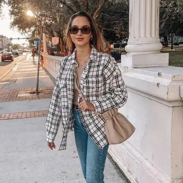 women's wool & blends glacial ce plaid vintage tweed coat jacket women winter white office ladies tassel shirt irregular checked chaque, Black
women's wool & blends glacial ce plaid vintage tweed coat jacket women winter white office ladies tassel shirt irregular checked chaque, Black