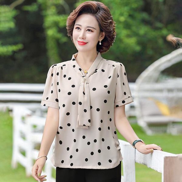 women's blouses & shirts 2021 short sleeve women chiffon mother clothes summer blouse tie collar office lady woman dot, White
women's blouses & shirts 2021 short sleeve women chiffon mother clothes summer blouse tie collar office lady woman dot, White