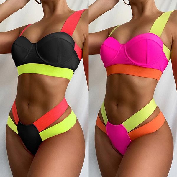 2021 contrast color women's swimsuit felmale swimwear high elastic bandage bikini with steel brace bra pad bathing suit
2021 contrast color women's swimsuit felmale swimwear high elastic bandage bikini with steel brace bra pad bathing suit