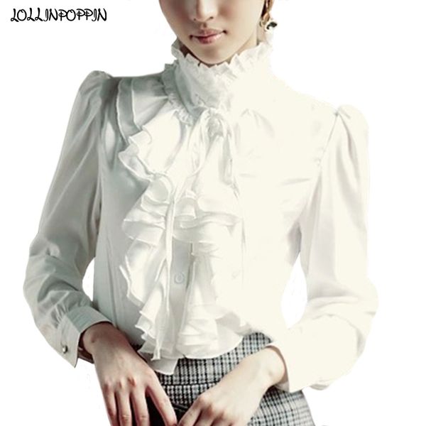 women lolita shirt long sleeve stand collar chiffon blouses with ruffles spring ladies bow shirt royal style gothic shirt 210315, White
women lolita shirt long sleeve stand collar chiffon blouses with ruffles spring ladies bow shirt royal style gothic shirt 210315, White