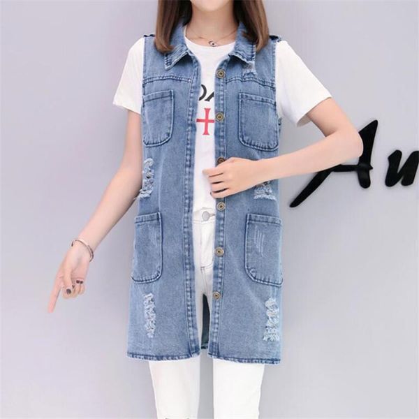 women's vests 2021 spring summer sleeveless denim vest for women patchwork pocket long jeans casual waistcoat chaleco mujer w552, Black;white
women's vests 2021 spring summer sleeveless denim vest for women patchwork pocket long jeans casual waistcoat chaleco mujer w552, Black;white