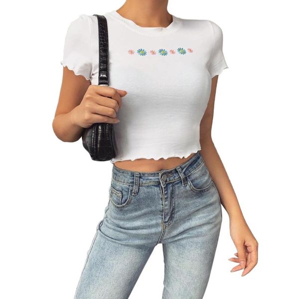 women's t-shirt 2021 young style women fashion short sleeve flower embroidery round neck for ladies female, White
women's t-shirt 2021 young style women fashion short sleeve flower embroidery round neck for ladies female, White