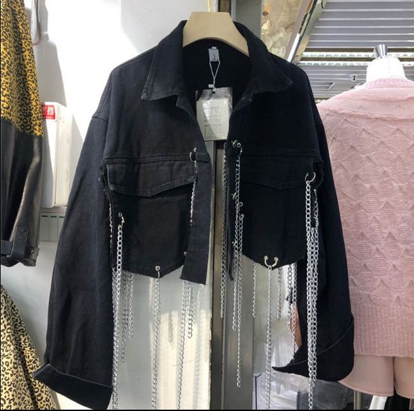 short chain denim jacket new bf street heavy hip hop tide industry female jeans blue coat mujer chaqueta gcwq, Black;brown
short chain denim jacket new bf street heavy hip hop tide industry female jeans blue coat mujer chaqueta gcwq, Black;brown