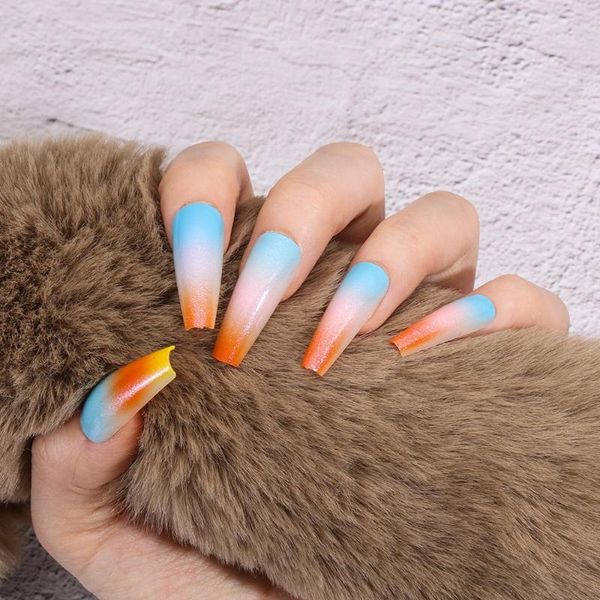 false nails 24pcs colorful gradient coffin with glue detachable wearable ballerina fake full cover nail tips press on, Red;gold
false nails 24pcs colorful gradient coffin with glue detachable wearable ballerina fake full cover nail tips press on, Red;gold