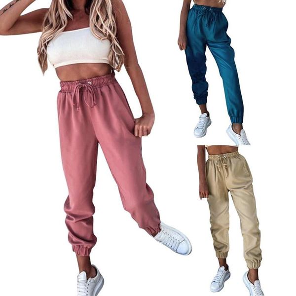 women casual high waist ankle tied drawstring pockets long pants sports leisure trousers, Black;white
women casual high waist ankle tied drawstring pockets long pants sports leisure trousers, Black;white