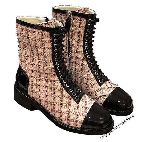 boots women lace up woolen check cloth flat ankle round toe side zipper ladies shoes patchwork zapatos de mujer, Black
boots women lace up woolen check cloth flat ankle round toe side zipper ladies shoes patchwork zapatos de mujer, Black