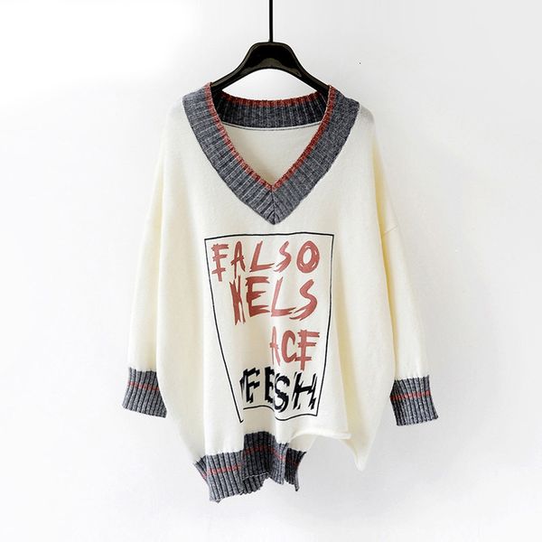 hsa women sweaters and pullovers autumn winter v neck letters print pull jumpers chic oversized knitwear female pull femme t200910, White;black
hsa women sweaters and pullovers autumn winter v neck letters print pull jumpers chic oversized knitwear female pull femme t200910, White;black