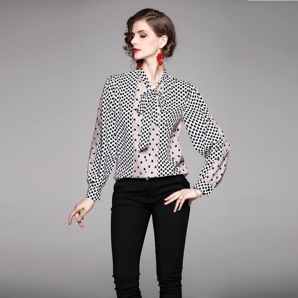 women spring & autumn designer elegant polka dot blouse shirt female bow chiffon office party chemise womens sexy blouses 210525, White
women spring & autumn designer elegant polka dot blouse shirt female bow chiffon office party chemise womens sexy blouses 210525, White