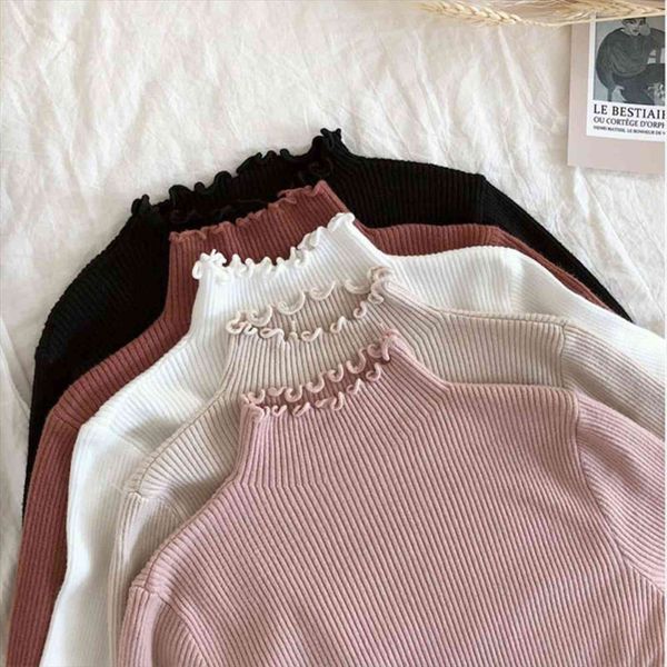 women slim knitted turtleneck sweater ruched high elastic solid fall winter fashion pullovers, White;black
women slim knitted turtleneck sweater ruched high elastic solid fall winter fashion pullovers, White;black