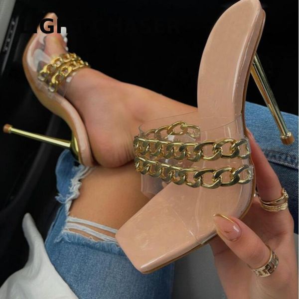 slippers summer women's high-heeled metal chain square toe shoes sandals and, Black
slippers summer women's high-heeled metal chain square toe shoes sandals and, Black