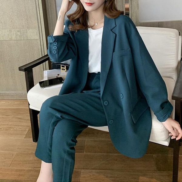 women's two piece pants spring 2 set double breasted female peacock blue blazer solid high waist wide leg office lady fashion suits, White
women's two piece pants spring 2 set double breasted female peacock blue blazer solid high waist wide leg office lady fashion suits, White