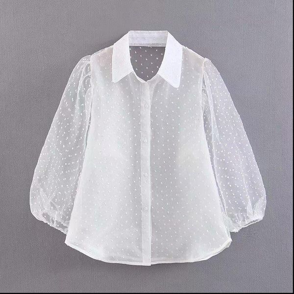 dots embroidery women elegant organza blouse lantren sleeve black see through chic casual turn down collar shirt blusas, White
dots embroidery women elegant organza blouse lantren sleeve black see through chic casual turn down collar shirt blusas, White