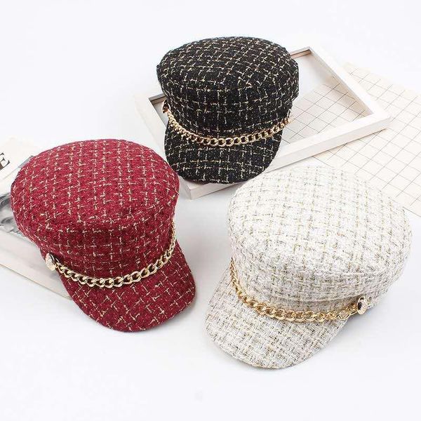 berets women's beret autumn and winter metal chain street trend wild fashion lattice small incense wind with hood, Blue;gray
berets women's beret autumn and winter metal chain street trend wild fashion lattice small incense wind with hood, Blue;gray