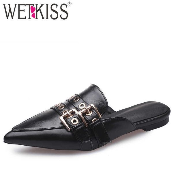 wetkiss pu slippers woman pointed toe footwear slides metal decoration shoes female fashion casual mules shoes woman summer 210630, Black
wetkiss pu slippers woman pointed toe footwear slides metal decoration shoes female fashion casual mules shoes woman summer 210630, Black