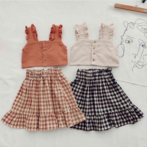 kids girl clothing sets solid sleeveless ruffle strap tank and plaid skirt 2 piece childrens summer casual outfit, White
kids girl clothing sets solid sleeveless ruffle strap tank and plaid skirt 2 piece childrens summer casual outfit, White