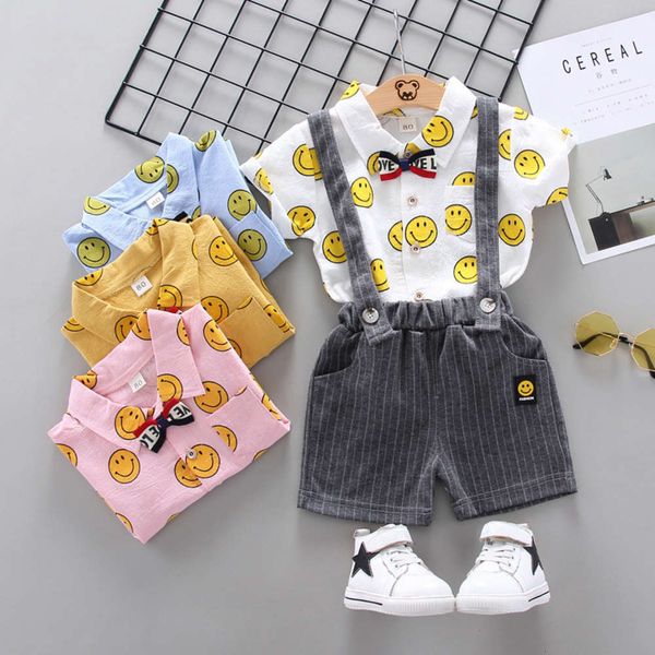 children's clothing 2020 summer boys' fashion cartoon smiley face sleeve shirt striped short suspender suit, Blue
children's clothing 2020 summer boys' fashion cartoon smiley face sleeve shirt striped short suspender suit, Blue