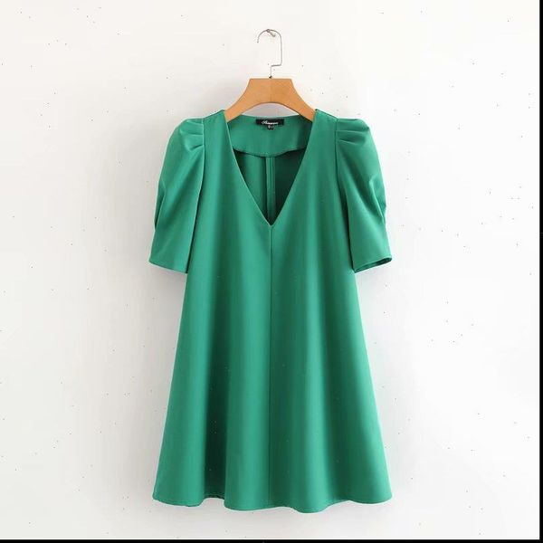 new 2021 women fashion v neck pleats puff sleeve solid green mini dress office lady vestidos casual straight dresses, Black;gray
new 2021 women fashion v neck pleats puff sleeve solid green mini dress office lady vestidos casual straight dresses, Black;gray