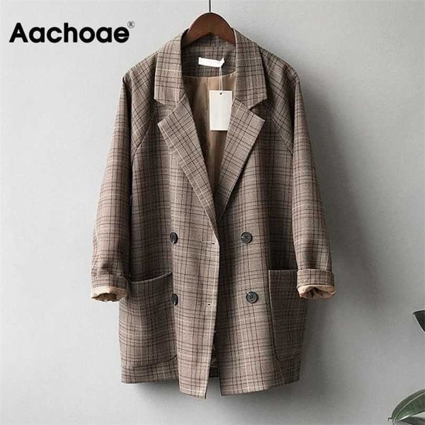aachoae vintage plaid blazer jacket for women loose long sleeve office coat with pockets casual double breasted outerwear 211019, White;black
aachoae vintage plaid blazer jacket for women loose long sleeve office coat with pockets casual double breasted outerwear 211019, White;black