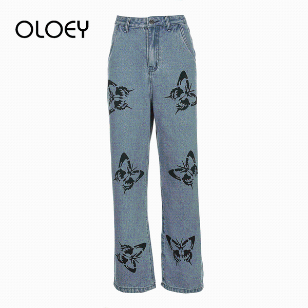 women's jeans 2021 summer butterfly printed baggy female vintage fashion high waist loose leg trousers casual streetwear women pants, Blue
women's jeans 2021 summer butterfly printed baggy female vintage fashion high waist loose leg trousers casual streetwear women pants, Blue